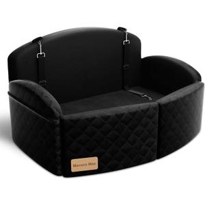 Dog Car Seat for Medium/Large Dogs, Memory Foam Dog Booster Seat with Thick Cushion up to 55 lbs or 2 Small Dogs, Travel Pet Car Seat with Detachable Washable Cover, 2 Safety Leashes (Black)