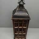 DECORKEY Large Farmhouse Wooden Metal Lantern Set of 3, 27''/22''/15'' H Rustic Decorative Indoor & Outdoor Hanging Candle Lanterns, Wooden Outdoor Lanterns for Patio Front Porch Table, Brown