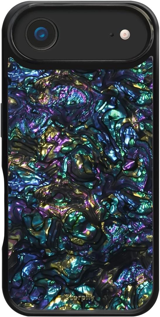 SCORPIFY for iPhone 17 Air Case [Compatible with MagSafe] with Gleam Mystic Abalone, Cute Magnetic Phone Cover Bumper for Women Girls and Men, Black Glitter Sparkle Iridescent with Mother of Pearl