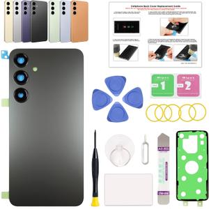 GREEN FUSION Compatible with Galaxy S24 Plus Back Cover Replacement, S24 Plus 5G SM-S926 Back Glass Door with Pre-Installed Camera Lens, Repair Tools & Instruction, Black