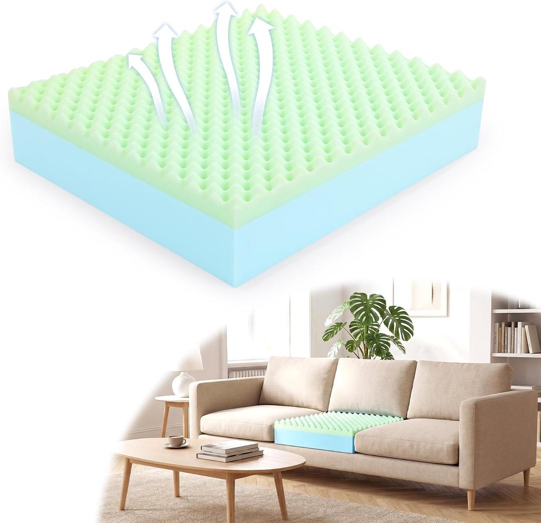 BALAPET Egg Shaped FoamCouch Cushion Replacement, Dual-Layer High Density Support Foam Pad, Breathable Pressure Relief Seat Cushion, Cuttable DIY for Sofa, Chair, Wheelchair(27×24×6in)