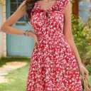 GUBERRY Womens Summer Dresses 2025 Ruffle V Neck Tie Front Floral Sundresses Cute Mini Teen Dress with Pockets (Medium, Red)