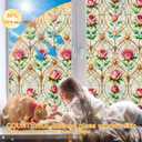 Countewol Rainbow Static Cling Window Film, Stained Glass Privacy Film with Rose Pattern, Anti-Glare UV Protection, Removable Decorative Window Clings for Home/Glass doo (Vintage Rose, 23.6 x78.7 in)