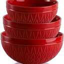 AVLA Porcelain Mixing Bowls for Kitchen, 3/1.8/1.2 Qt Ceramic Large Serving Salad Soup Bowl Set, Deep Nesting Bowl for Space Saving, 3-Piece Set, Microwave and Dishwasher Safe, Red
