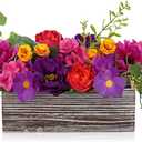 DILATATA Flower Arrangement with Wooden Vase 10" Artificial Flowers in Pot - Fake Flowers in White Rectangular Wooden Vase Potted Faux Flower Centerpieces for Table Decor Living Room - Purple