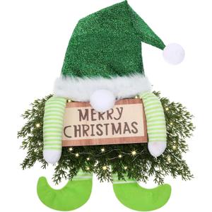 Knitgrip Christmas Lighted Wreath Gnome Xmas Gnome Door Wreath Artificial Santa Xmas Hanging Sign for Door Window Wall Decorations Farmhouse Christmas Home Decor(Green)