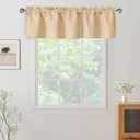 XWZO Beige Valances for Kitchen Windows Spillproof Antiwrinkle Jacquard Rectangle Textured Valance Curtains for Basement Bathroom Laundry Short Half Window Cafe Curtains,1 Piece, 60x15 Inch