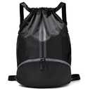 LOKAPEGY Black Drawstring Gym Bag for Men, Waterproof Drawstring Backpack for Women, Swim Bag with Shoes Compartment, Pull String Sport Bag for Soccer and Basketball.