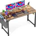 OLIXIS Computer Office Desk, 55 Inch Writing Work Study PC Wood Modern Desk with Storage Bag & Headphone Hook Simple Bedroom for 2 Person Kids Student Table, Rustic Brown