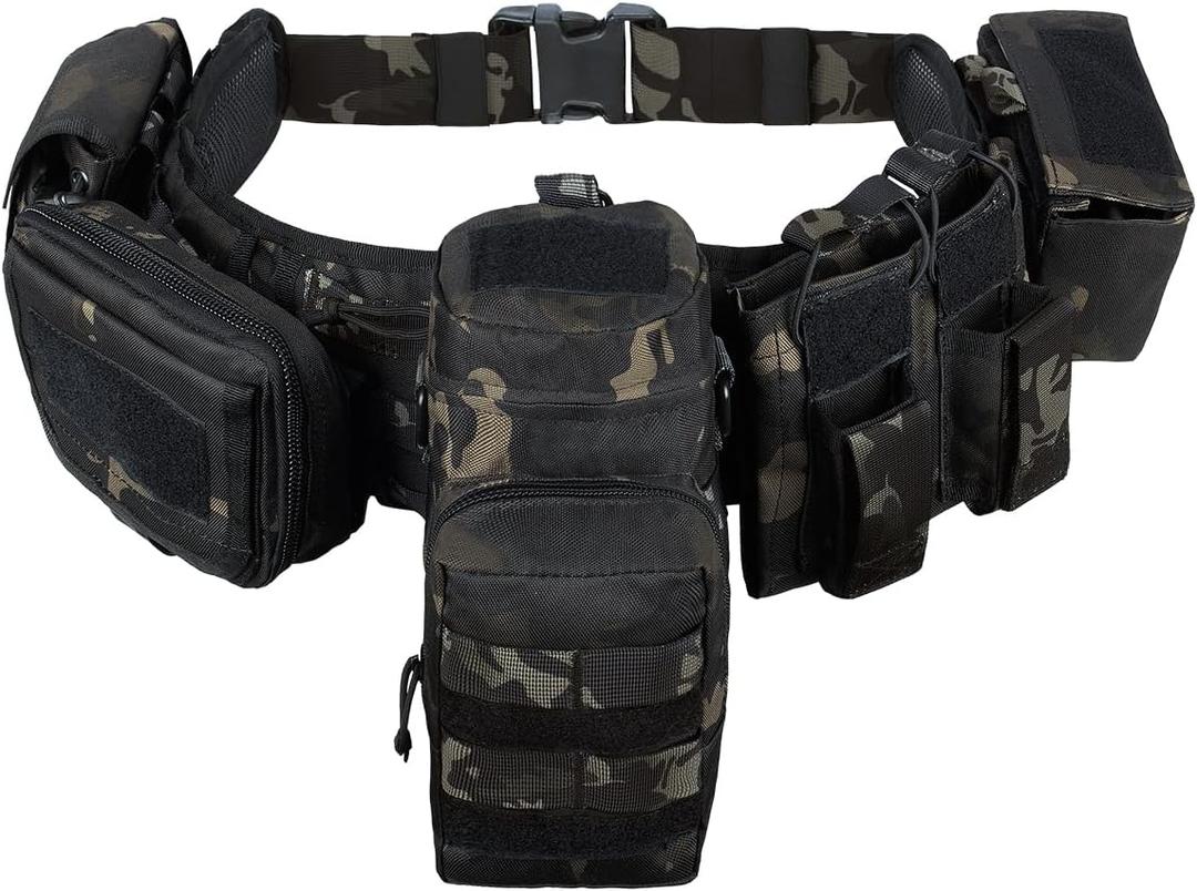 YAKEDA Tactical Battle Belt Duty Belt Law Enforcement Utility Belt Police Belt Set 5 PCS (Black Cp)