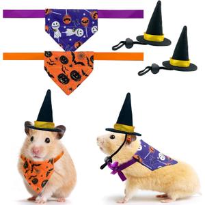 Halloween Guinea Pigs Wizard Hat Bandanas Costume Rabbit Triangular Scarf Black Orange Pumpkin Spider Bat Devil for Small Animals Bunny Sugar Glider Holiday Party S