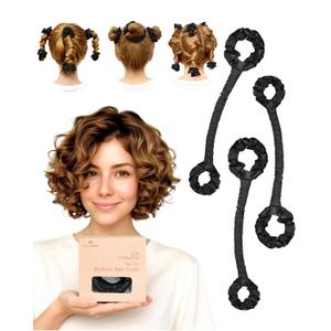 BONNET QUEEN 3 Pack Small Satin Heatless Hair Curler for Short Hair, Heatless Curls Overnight, Hair Curlers to Sleep In, Damage-Free Small Curls with Built-in Scrunchie, Black