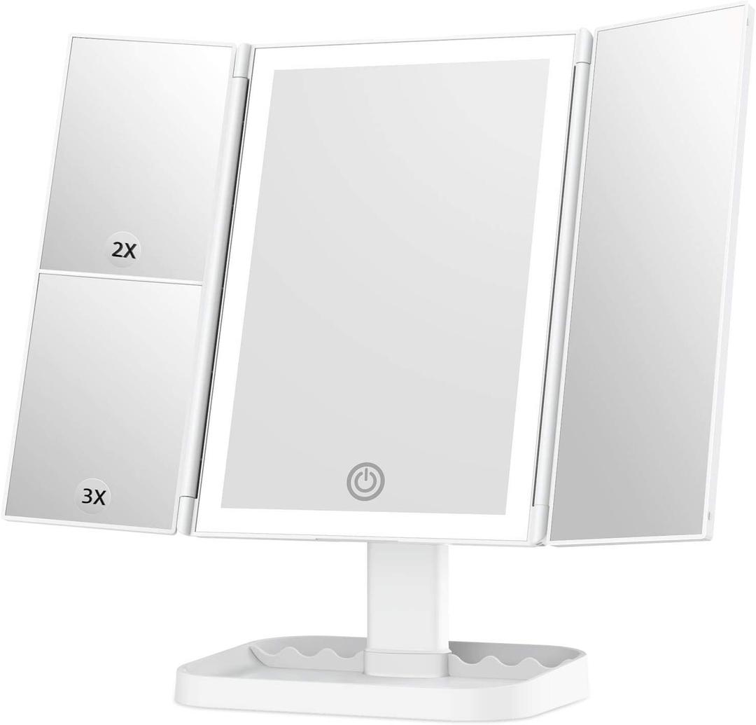 Makeup Mirror with Lights, 3 Color Lighting, Lighted Makeup Mirror, 10x 3X 2X Magnification, Vanity Mirror with 72LEDs, Touch Control, Dual Power Supply, Female Gift (White)