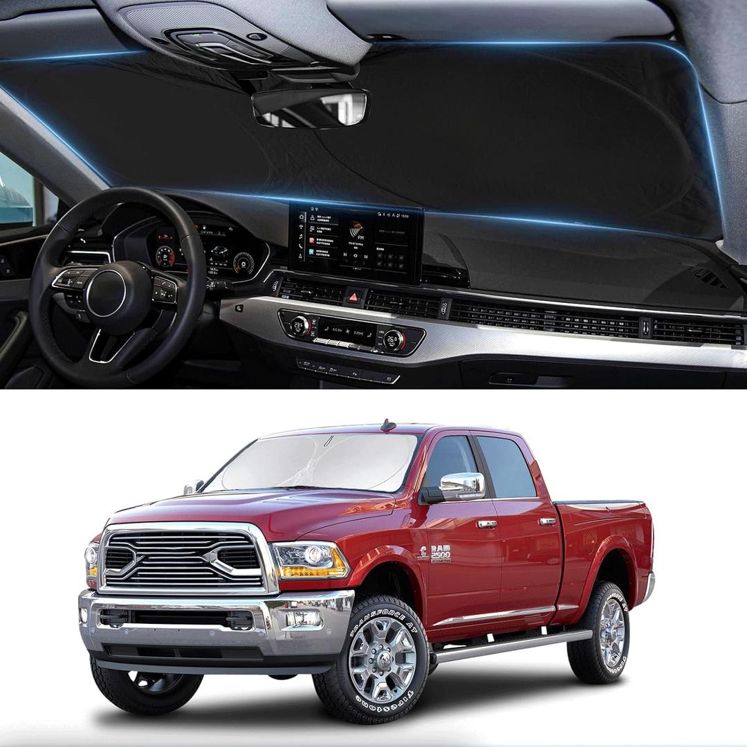 Sunshade for Ram Sun Shade Fit 2010-2025 2026 Dodge RAM 2500 3500 Truck Accessories Windshield Cover for Ram 2500/3500/4500/5500 Sun Visor Fits 2Dr RegularCab, 4Dr QuadCab, CrewCab, MegaCab