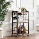 TUTOTAK Bar Cart, Home Bar Serving Cart with 3-Tier Shelf, Drink Cart with Wine Rack, Glass Holder, Rolling bar carts for the Home, Living Room, Brown BC01BB035