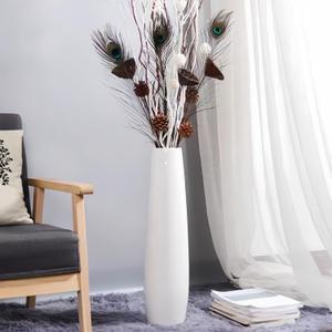White Ceramic Floor Vase 24 Inches Tall Flower Holder Decorative Large Vases for Table Centerpieces Shelf Home Decor Living Room Branches Sky-Dried Flower Arrangement Simple Decorative (Shape 1)