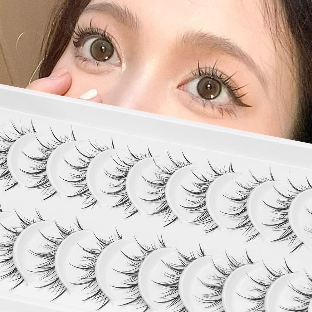 outopen Manga Lashes with Clear Band Japanese Anime Cosplay Eyelashes Asian False Eyelashes Natural Look Like Individual Clusters(B02-Asian Style | 9-13MM)