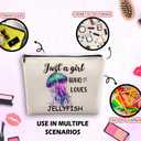 Just a Girl Who Loves Jellyfish Cosmetic Bag, Colourful Jellyfish Themed Makeup Bag Zipper Cosmetic Pouch Bag Travel Linen Makeup Organizer, Ocean Animal Gifts for Women Girls Teens Her