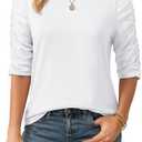 YUCOLEN Women's Crewneck T-Shirt Ruffle Half Sleeve Tops 2025 Casual Curved Hem Blouse Tee Shirts L