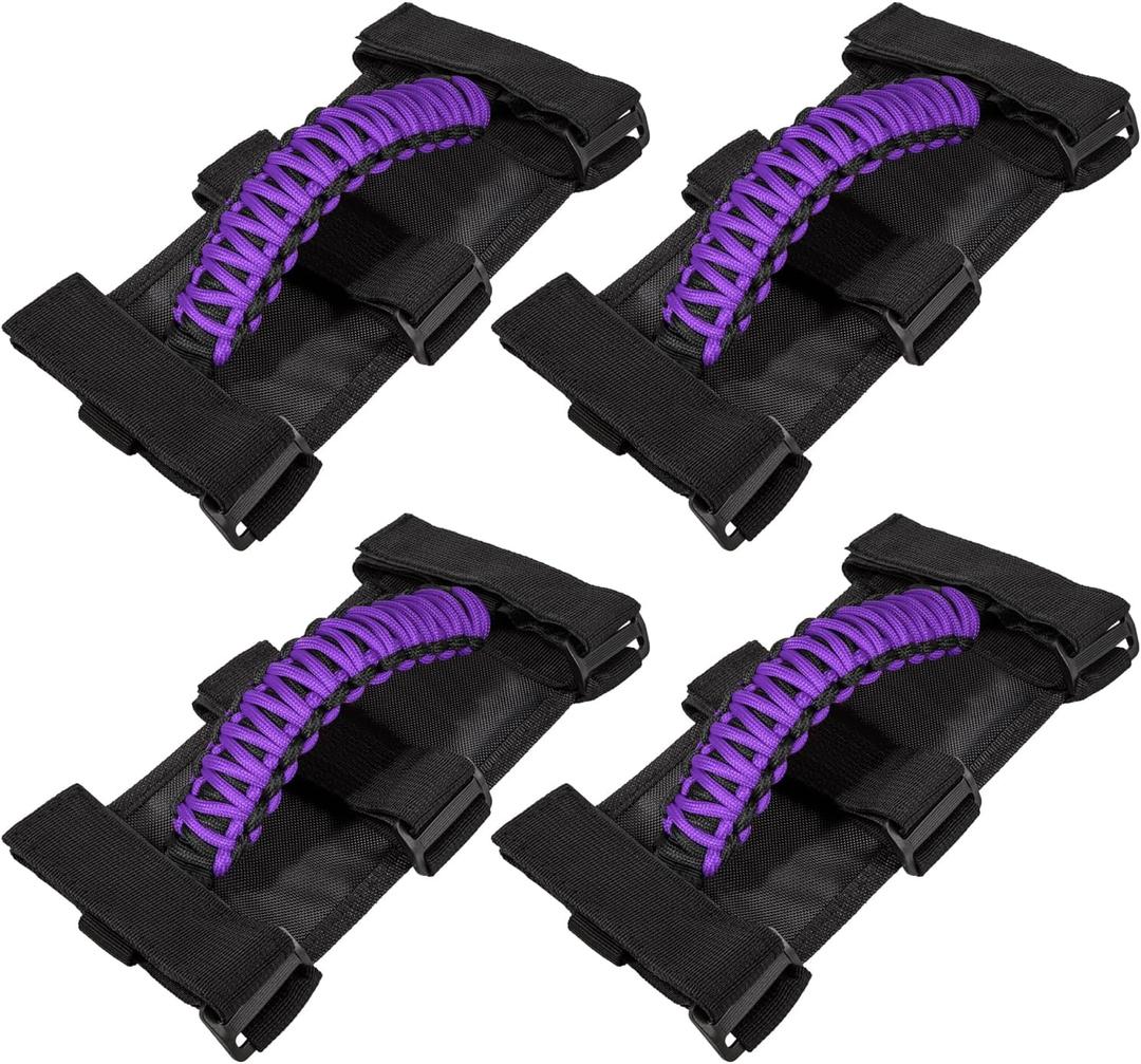 4 x Roll Bar Grab Handles Grip Handle for Jeep Wrangler JK JKU JL JLU TJ YJ Sports Sahara Freedom Rubicon Unlimited Gladiator JT 1955-2023 UTV ATV Premium 550 Paracord Interior Accessories (Purple)