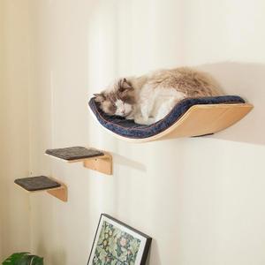Cat Wall Shelf with Two Steps - Curved Cat Shelves and Perches for Wall (Large Size) - Wall Mounted Cats Furniture for Sleeping, Playing, Climbing, and Lounging