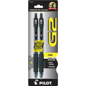 Pilot, G2 Premium Gel Roller Pens, Fine Point 0.7 mm, Black, Pack of 2