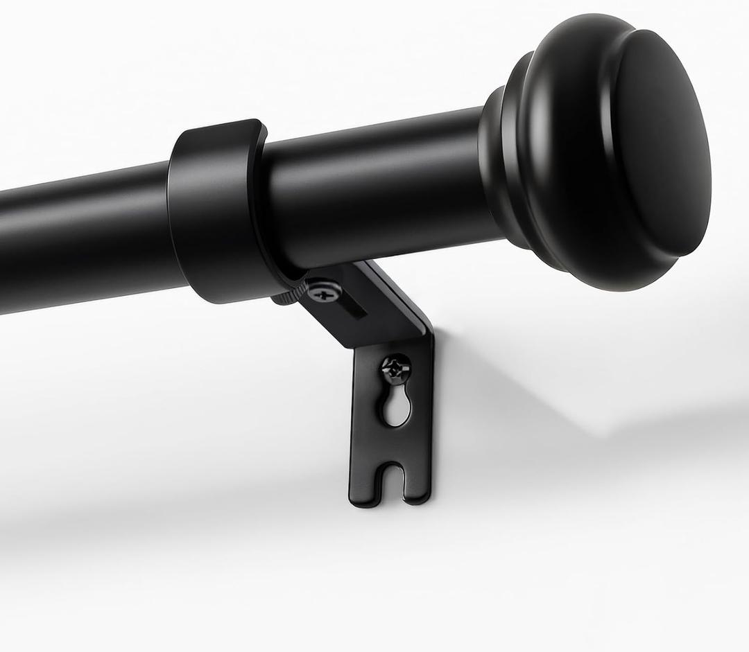 Joydeco Black Curtain Rod Adjustable 32-88 Inches, 1" Diameter Heavy Duty Curtain Rods for Windows, Decorative Splicing Drapery Rods with Resin Finials for Living Room Bedroom Kitchen