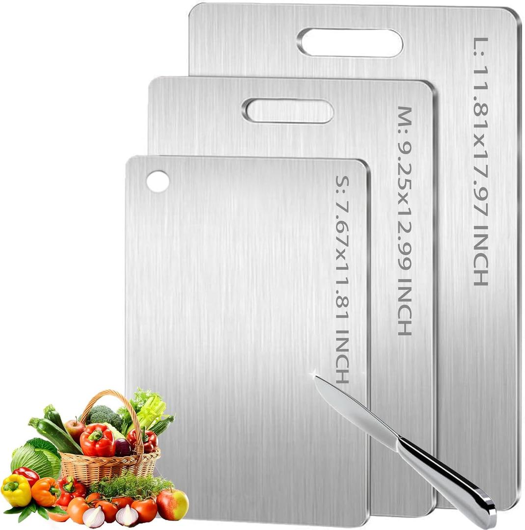 Titanium Cutting Board-3 pack Titanium Cutting Boards for Kitchen/Double Sided Titanium Cutting Mat Stainless Steel Food Grade Cutting Boards,Stainless Non Stick Chopping Board