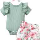 Newborn Baby Girl Summer Clothes Infant Girl Outfit Ruffle Romper Short Set Cute Baby Clothes for Girl (6-12 Months)
