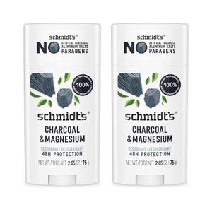 Schmidt's Aluminum-Free Vegan Deodorant Charcoal & Magnesium with 48 Hour Odor Protection, 2 Count for Women and Men, Natural Ingredients, Cruelty-Free, 2.65 oz, Pack of 2