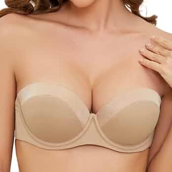 SEA BBOT Women Push Up Strapless Bra Anti-Slip Padded Convertible Multiway Bra 42D Dark Beige