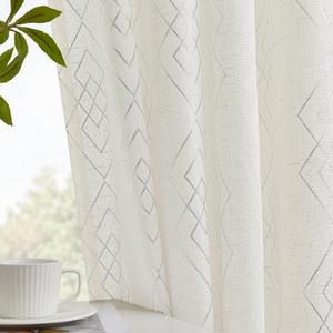 Linen Curtains for Bedroom, Silver Curtains 84 Inches Long Farmhouse Curtains for Living Room, Silver Foil Geometric Drapes, Moroccan Beige Light Filtering Curtain 2 Panels Grommet Top