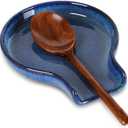 Spoon Rest - HAPPY KIT Blue Spoon Rest for Stove Top for Cooking Spoons Spatula Kitchen Decor Ceramic Spoon Holder for Kitchen Counter with Gift Box Ready