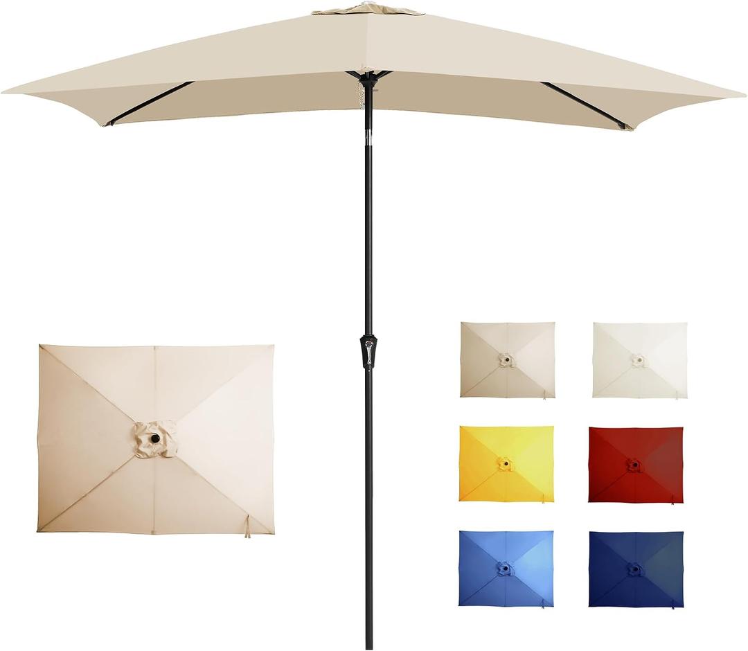 6.5x10FT Rectangular Patio Umbrella with Push Button Tilt & Crank Lift for Garden,UV Protection Outdoor Umbrella for Deck,Pool and Yard,Beige