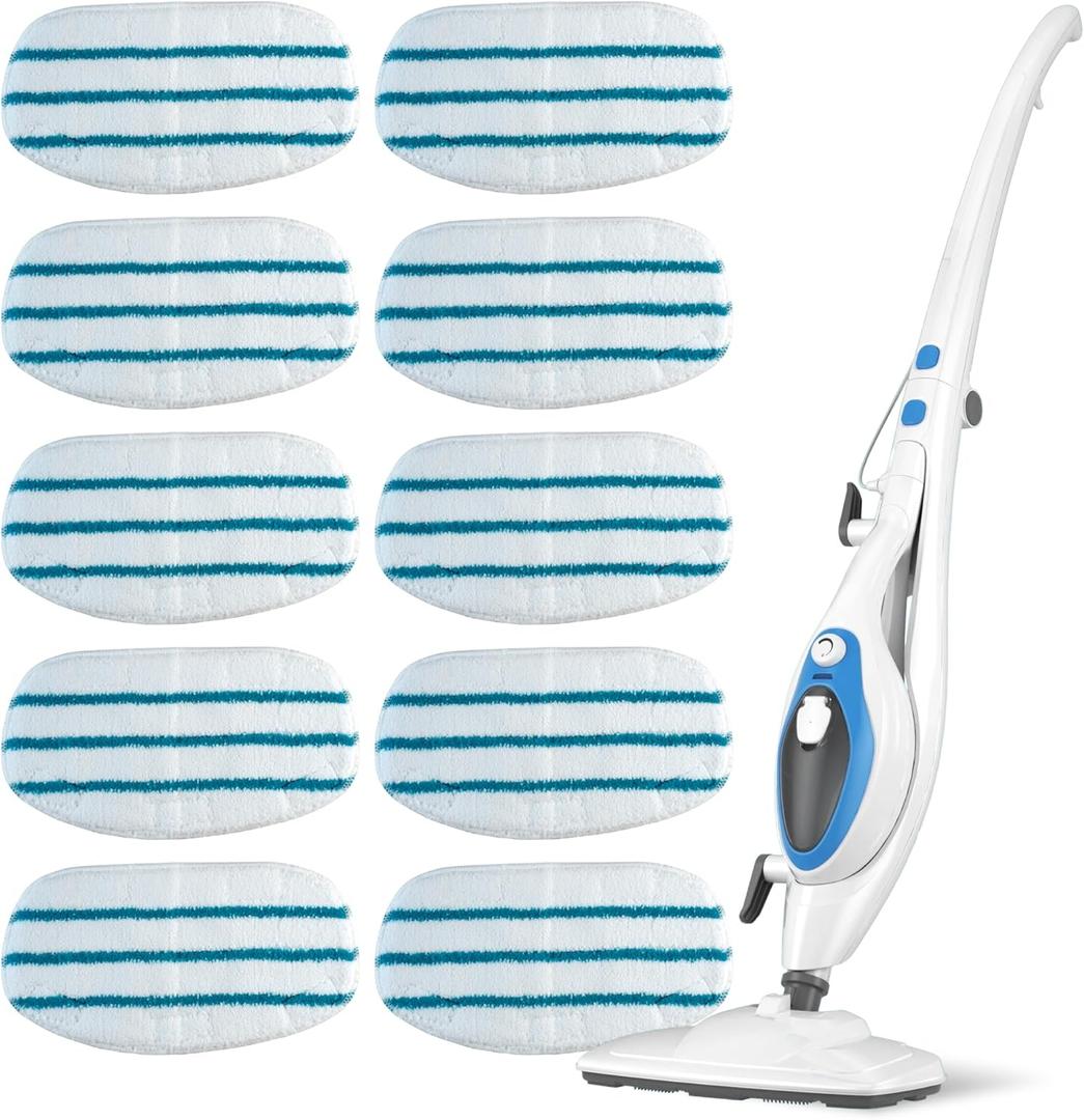 BlueStars 10-Pack Replacement Microfiber Steam Mop Pads Compatible with PurSteam ThermaPro 10-in-1 and ThermaPro 211 Steam Mop Cleaners Washable and Reusable Mop Pads for Steamer Floor Cleaning