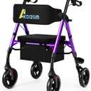 Lightweight Foldable Rollator Walkers for Seniors with Seat - Adult Rolling Walker with Seat and Brakes, 300 Lb Capacity, All Terrain 8" Big Roller Wheels, Adjustable Handles and Seat Height, Purple