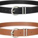 XZQTIVE 2 Pack Womens Leather Belts for Jeans Dress Pants Fashion Plus Size Ladies Black Waist Belt with Gold Buckle (Medium: fits waist from 31"-37")