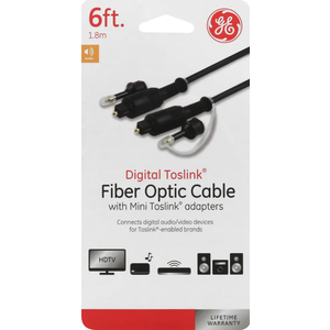 GE Digital Toslink Cable, Fiber Optic, 6 Foot Cable. GE Headphone Adapter Kit, 3.5mm