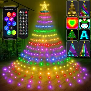 Smart Ring Christmas Tree Lights with Star Topper Indoor Outdoor - 7.5Ft x 20 Lines String 400 Optimum LED Easy App Control Images Color Changing Timer Remote Waterproof for 7 7.5 8 Ft Xmas Trees