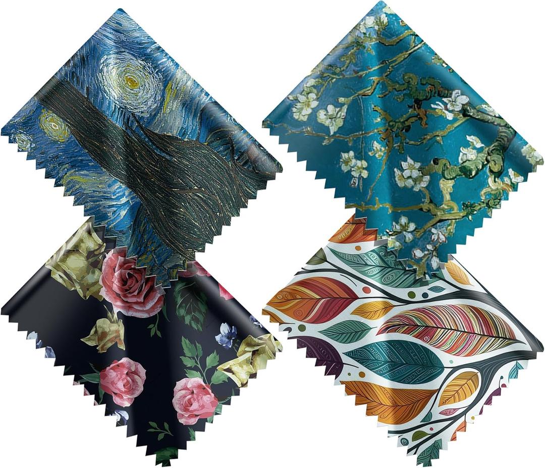 Pattern Printed Soft Microfiber Cleaning Cloths 4 Pieces for Eyeglasses (Patterns Randomly Sent), Camera Kens, Cell Phones, CD, DVD, Computers, Tablets, Laptops, Telescope, LCD Screens