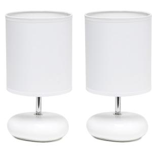 Simple Designs LT1153-WHT-2PK Petite Circle Stone Table Lamp 2 Pack Set for Bedroom, Kids Room, Office, Living Room, Nursery, Reading Nook, White