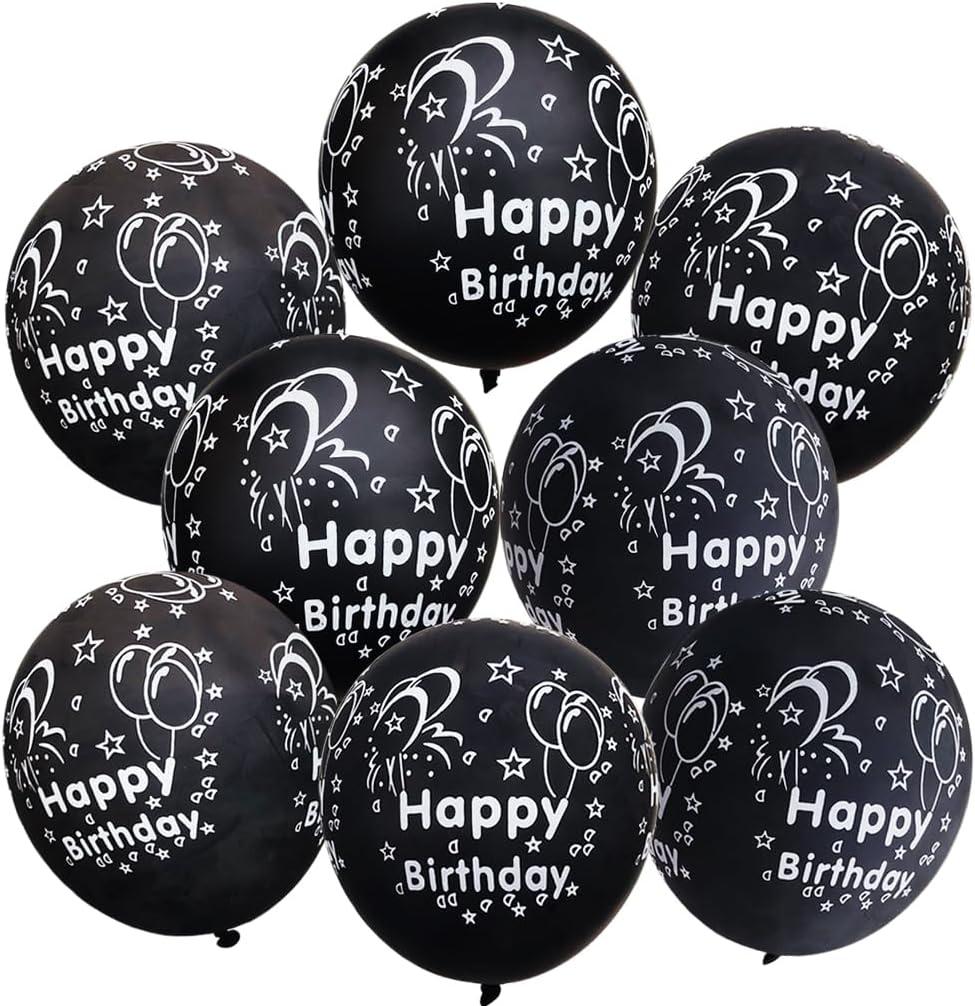 30Pcs Black Birthday Balloons 12In Printed Latex Balloons with "Happy Birthday"for Kids Birthday Party Decoration