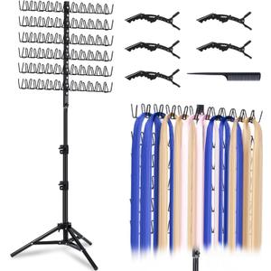 Braiding Hair Rack Standing with 120 Pegs, Height Adjustable 2-Side Hair Divider Metal Hair Braiding Separator Stand, Black