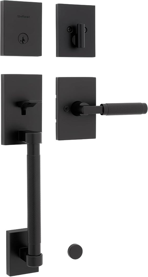 Kwikset Prava Front Door Lock Handle and Deadbolt Set, Entry Handleset Exterior with Interior Reversible Lever, Matte Black, Pick Resistant SmartKey Rekey Deadbolt Security, with Microban Protection