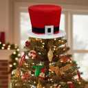 Christmas Tree Topper Hat Large Red Velvet Hat with Black Band Santa Tree Top Topper Decorations Old World Desktop Ornaments for Home Xmas Holiday Winter Decor
