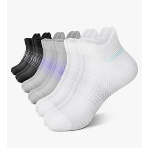 PAPLUS Ankle Compression Socks for Women 6 Pairs, Running Socks with Heel Tab, Cushioned Low Cut Athletic Socks S-M, Black/White/Gray 