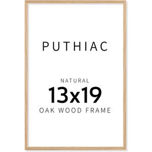 puthiac 13x19 Solid Oak Wood Picture Frame, Fits 11x17 with Mat or 13x19 Without Mat, Wall Display Only, Vertical or Horizontal, Plexi Front, 1 Pack, Natural Oak
