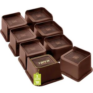 Bed Risers 2 inch, 3 inch, 4 inch, 6 inch, 8 inch Heavy Duty, Oversized Furniture Riser for Couch Sofa Table Chair Leg Frame Dorm, Support up to 6000 Lbs (Chocolat Brown 8 Pack, 3 inch)