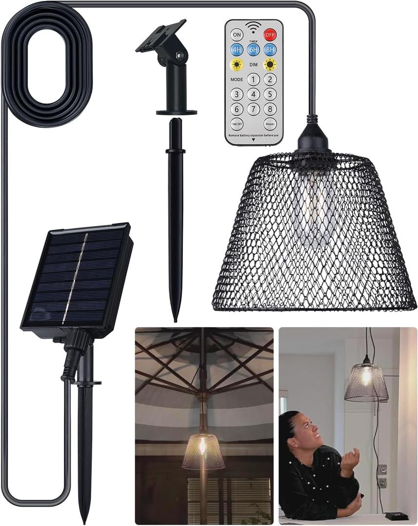 OMED Gazebo Shed Hanging Solar Powered Outdoor Waterproof Rechargeable Dusk to Dawn Indoor Pendant Lights Remote Control Dimmable USB Port LED Camping Lighting for Garage Patio Yard (Pack of 1, Black)