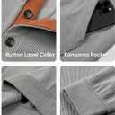 JMIERR Mens Corduroy Sweatshirt Casual Stand Collar Quarter Fall Metal Button Pullover Sweaters Long Sleeve with Pockets (Gray, XXL)